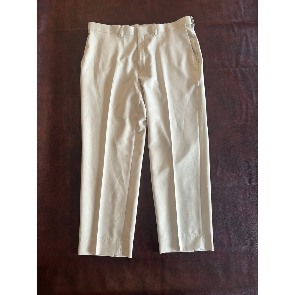 Saddlebred Mens Performance Dress Pant Stone Beige 38x30 Flat Front Trousers